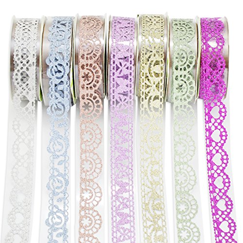 PsmGoods® Dekorative Washi Klebeband 7 Rolls-Spitze-Muster Glitter DIY Sticky Masking Klebeband (Glittering 7 Rolls)
