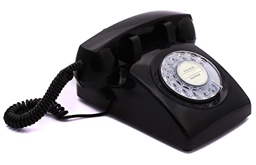 Retro Telefon Wählscheibe/Festnetztelefon Retro/Telefon mit Schnur/Telefon mit Wählscheibe/Telefon Retro/Altes Telefon mit Wählscheibe - Das Traumtelefon Opis 60s Cable in schwarz
