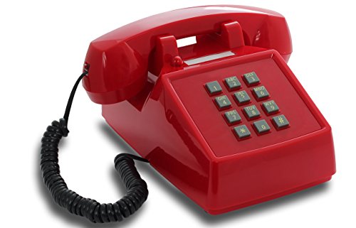 OPIS PushMeFon Cable: 1970er Designer Retro-Tastentelefon in modernen Farben mit Metallklingel (rot)