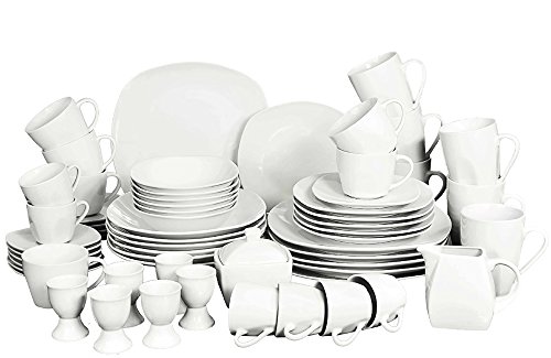 Retsch Arzberg / Geschirr Set eckig weiß Kombiservice / 62teiliges Set weiß für 6 Personen aus Porzellan / Das Rundum-Sorglos-Paket