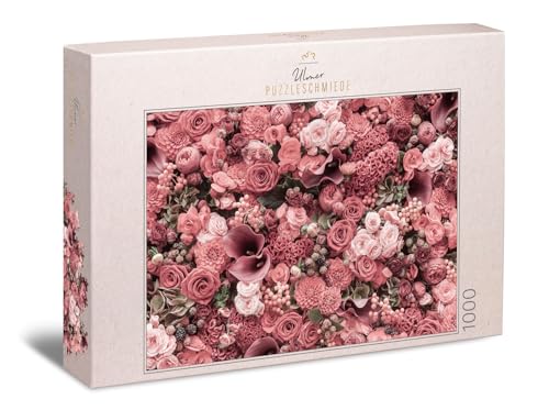 Ulmer Puzzleschmiede - Rosen-Puzzle „Rouge“ – Klassisches 1000 Teile Blumen-und -Blüten-Puzzle ganz in rot – das Puzzlemotiv für alle, die rote Rosen lieben und schwierige Puzzles Nicht scheuen