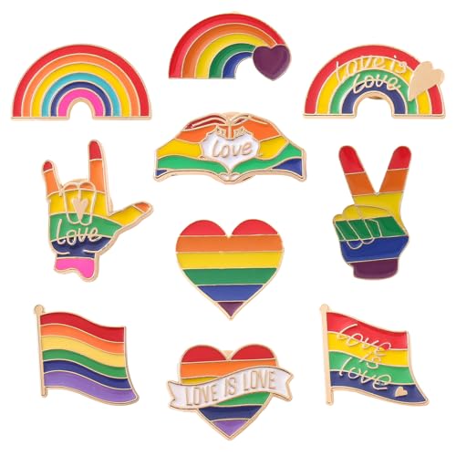 HANIUTTY 10 Stück LGBT Regenbogen Gay Pride Broschen und Pins, für Pullover, Schals, Kopftücher, Kleider, Anzüge und Taschen