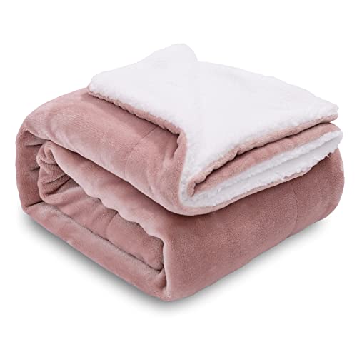 SOCHOW Sherpa Decke Grau Rosa zweiseitige Wohndecken Kuscheldecken, Dicke warm Sofadecke/Couchdecke aus Sherpa, 220 x 240 cm flausch Fleecedecke als Sofaüberwurf oder Wohnzimmerdecke