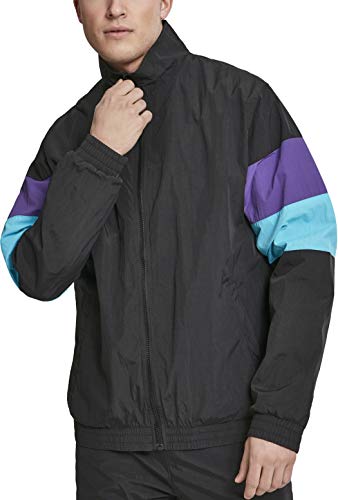 Urban Classics Herren 3-Tone Crinkle Track Jacket JackeBlack/Ultraviolet/Aqua Größe: S