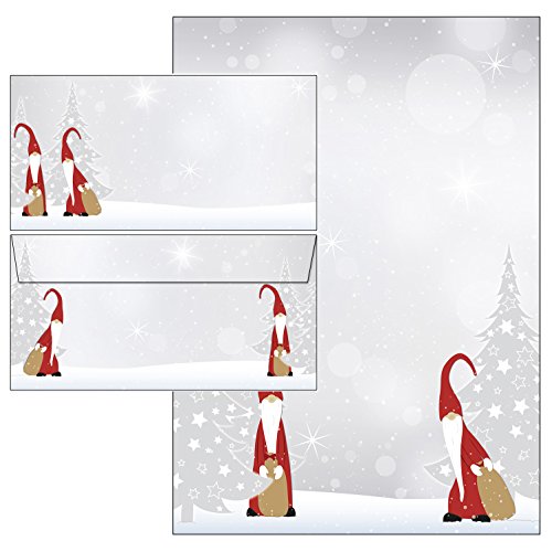 Weihnachten Weihnachtswichtel Set 40-teilig 20 Blatt Briefpapier + 20 Stück Briefumschläge DIN lang ohne Fenster 51071+61071