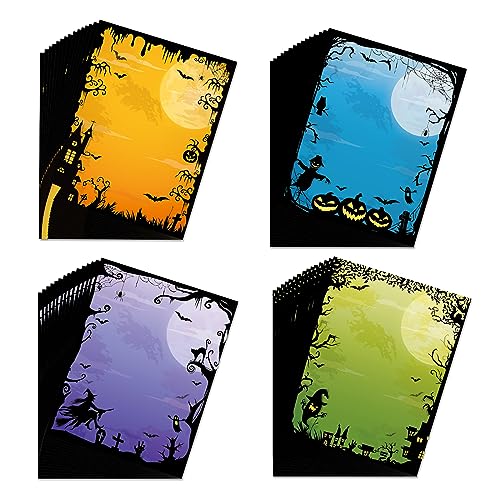 KieTeiiK 60-teiliges Halloween-Brief-Set, A4, Halloween-Briefpapier-Set, doppelseitig, gemustert, Halloween-Themen-Briefkopf, Gothic-Briefpapier für Studenten, Kinder, Schriftsteller, DIY...