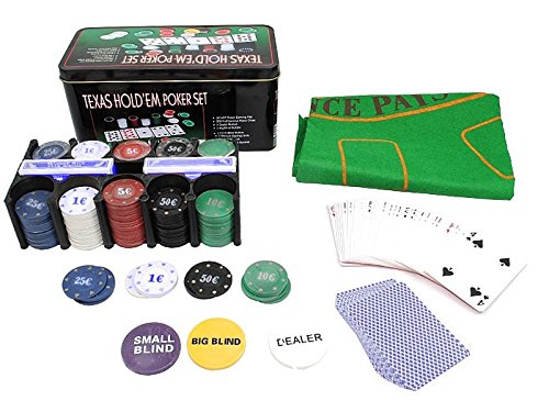 ISO TRADE Texas Holdem Poker Set 200 Chips Black Jack Kartenspiel Pokerkartenspiel 600