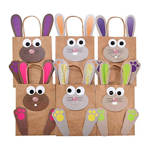 KOHMUI 6 DIY Osterhasen Tüten, Bunte Geschenktüten zu Ostern Party zum selber Befüllen, Osternester Papiertüten Bastelset zum Verpacken von Geschenken für Kinder und Erwachsene