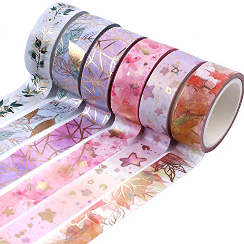 Pveath Washi Tape Set, 6 Rollen Deko-Gold Folie Washi Tape, 5M Washi Masking Tape Set Klebeband Deko für Scrapbooking DIY Handwerk