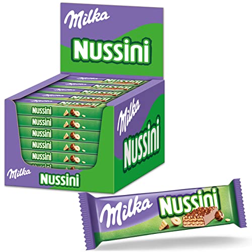 Milka Nussini Riegel, 35 Riegel à 31,5g, Haselnusscrème-Waffelschnitten mit Schokoladenüberzug