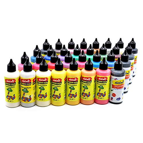 malmit Window Color XXL-Set / 32 Farben Fenstermalfarbe Fensterbild Malfarbe Glasfarbe