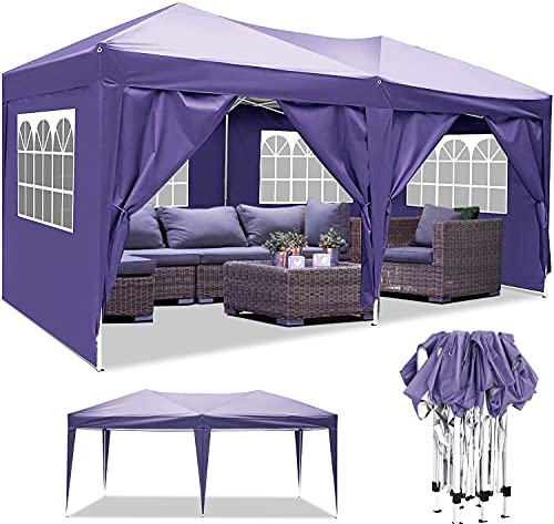 Pavillon 3x3m/3x6m Wasserdicht Zelt Partyzelt Faltpavillon Gartenzelt für Garten Markt Camping Hochzeiten Festival mit 4 Seitenteilen UV-Schutz 50+ (Lila, 3x6m)