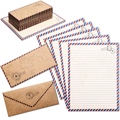 Pipilo Press Briefpapier und Umschläge Vintage-Design (Set, 48 Stück) - Einseitig Bedruckt - Umschläge aus 120 g/m² Kraftpapier