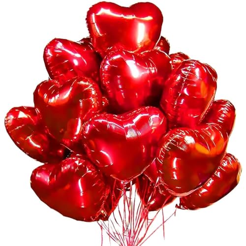 30 Stück Helium Ballons, Valentinstag Deko, Herz Luftballon Rot, Folienballon Herz, Herzluftballons Rot, Luftballons Hochzeit, Verlobung Deko, Heiratsantrag Deko, Herzballons, Herzluftballons Helium