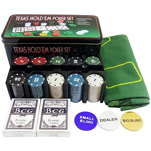 Dawns 200-teiliges Texas Holdem Poker und Blackjack Spielset, mit Eisen-Box, Tischdecke, Code und Poker Schach, Unterhaltung, Casino Essentials