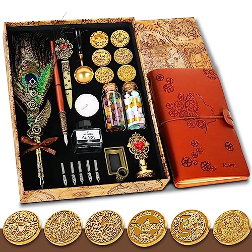 MPRINCE Federstift-Tinten-Set, Notizbuch-Federstift und Tinten-Set, Federstift- und Tinten-Set, Wachssiegel-Stempel-Set, Feder-Kalligraphie-Stift-Set, schönes Geschenk, Kalligraphie-Set,