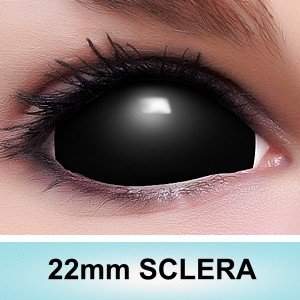 Black Sclera Kontaktlinsen in schwarz, weich ohne Stärke, 2er Pack inkl. Spiegelbehälter und 50ml Kombilösung - Top-Markenqualität, farbige angenehm zu tragen und perfekt zu Halloween oder Karneval