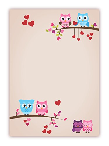 LYSCO Motiv Briefpapier Kinder (Eulen-5048, DIN A4 25 Blatt) Eulenpapier rosa mit Herzen süße Eulen