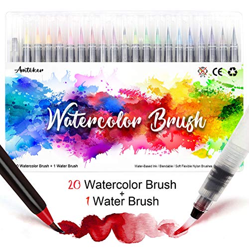 Amteker Brush Pen Set - 20+1 Handlettering Stifte Set, Manga Zeichnen Stifte, Kalligraphie Set, Aquarellpinsel, Lettering Stifte Set, Pinselstifte Für Bullet Journal, Kalligraphie, Geschenk