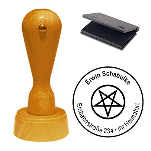 Stempel mit Kissen « PENTAGRAMM » Adressenstempel Firmenstempel Satanismus Okkultismus Hexe Gothic