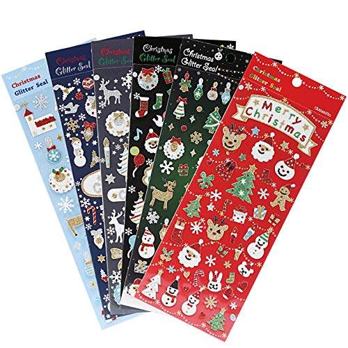 Naler 5 x Weihnachtsstickers Glitzer Weihnacht Stickers für Dekoration Scrapbookung Weihnachtsgeschek Verpackung