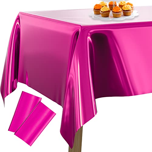 PartyWoo Tischdecke Magenta Folientischdecke, 2 STÜCK, 137 x 274 cm/ 54 x 108 Zoll Rechteckige Party Tischdecke Abwaschbar für 6 bis 8 Fuß Tisch, Wasserdicht Tischdecke für Geburtstag, Hochzeit
