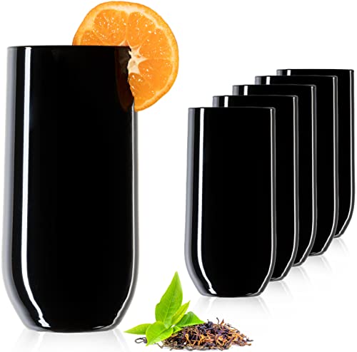 PLATINUX Schwarze Elegante Trinkgläser aus Glas 440ml Set 6 Teilig Wassergläser Saftgläser Longdrinkgläser