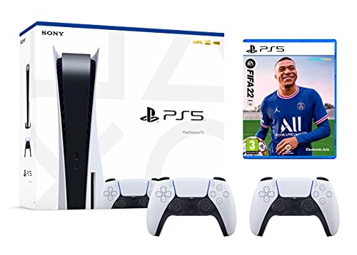 PS5 Konsole Sony PlayStation 5 - Standard Edition, 825 GB, 4K, HDR (Mit Laufwerk) + FIFA 22 [PS5] mit 2x Dualsense Kontrollers