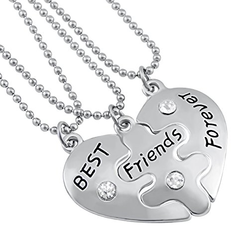 Hanessa Mädchen Schmuck 3 x Freundschafts-Halsketten Best Friends Forever Herz-Anhänger Puzzle Geschenk zum Valentinstag für die Beste Freundin/Freundinnen