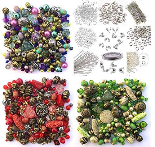 Sabrikas 1200 x Auswahl von DREI schönen farblich abgestimmten Schmuckherstellung Perlen für Schmuckherstellung Starter Mix Kit